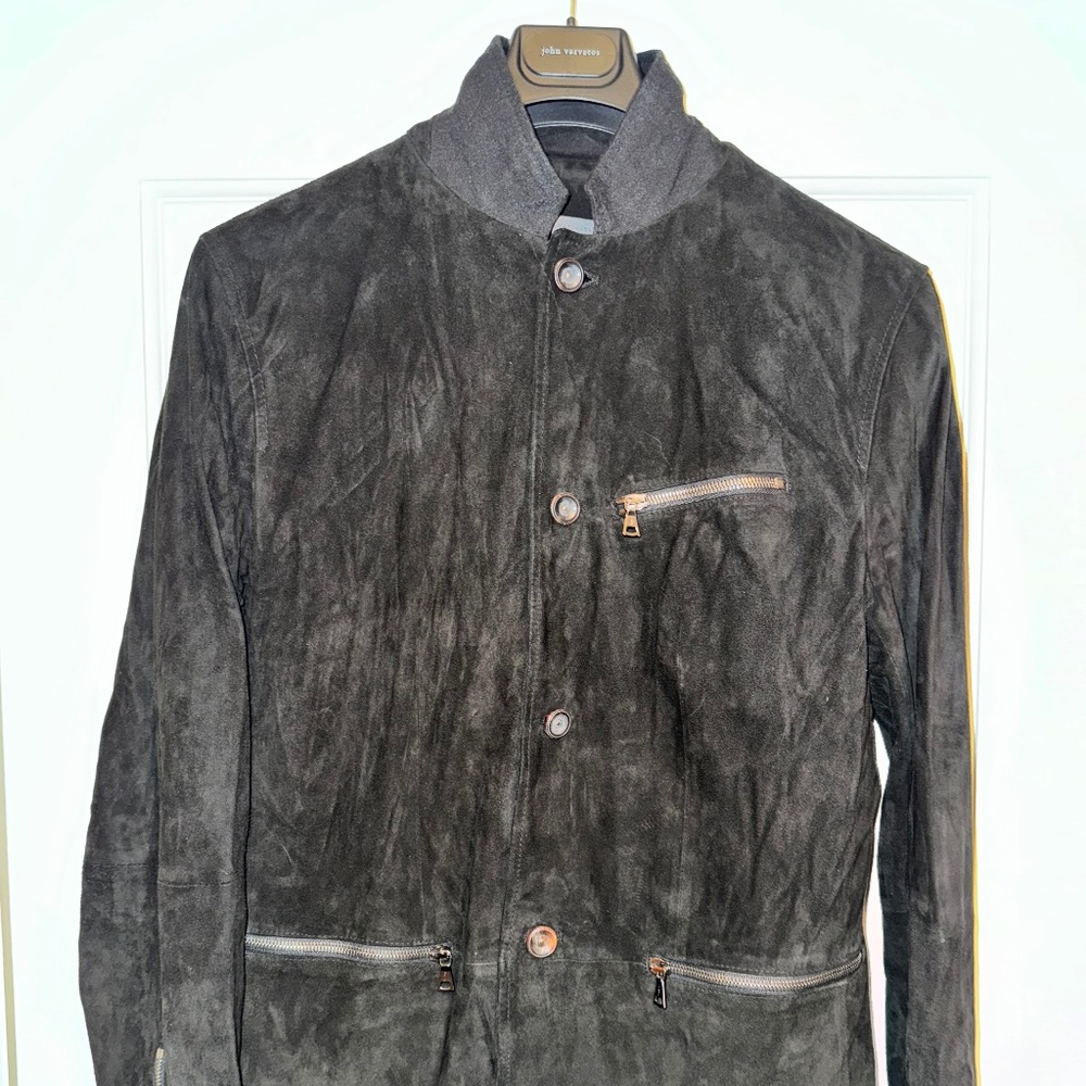 Black suede John Varvatos jacket SZ 48